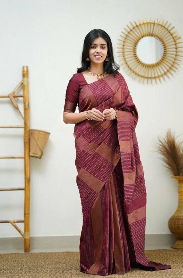 Felicitous Maroon Soft Silk Saree With Luxuriant Blouse Piece