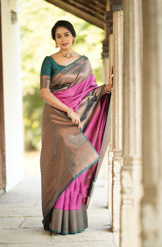 Marvellous Dark Pink Soft Silk Saree With Girlish Blouse Piece