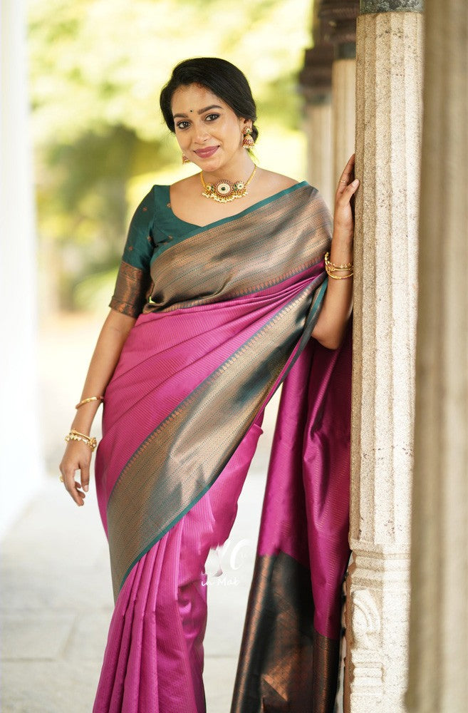 Marvellous Dark Pink Soft Silk Saree With Girlish Blouse Piece
