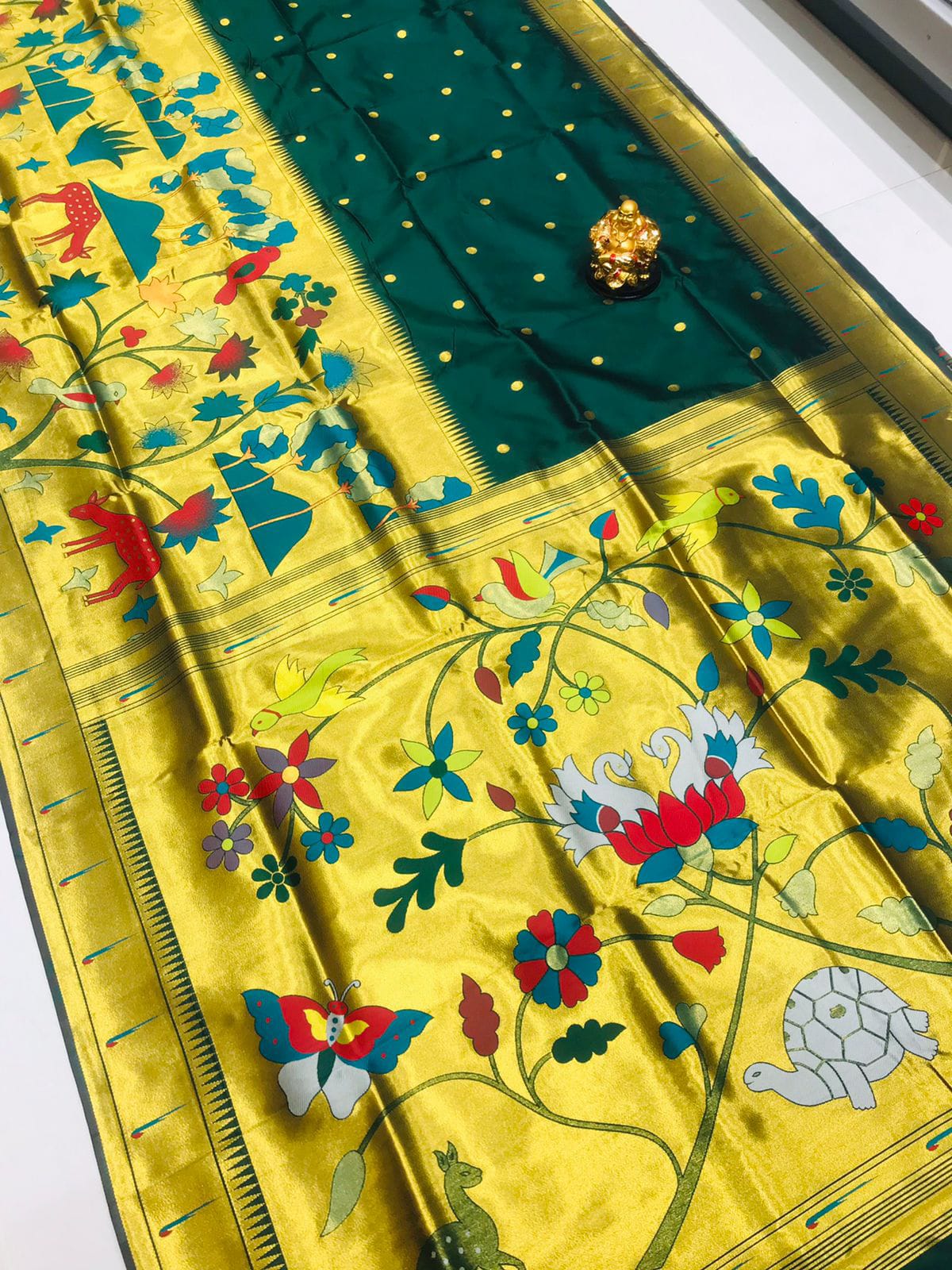 Confounding Green Paithani Silk Saree With Classy Blouse Piece