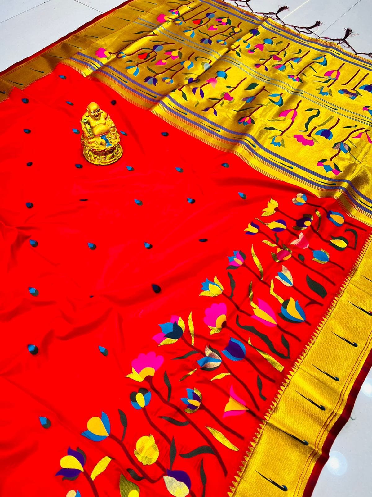 Deserving Red Paithani Silk With Woebegone Blouse Piece