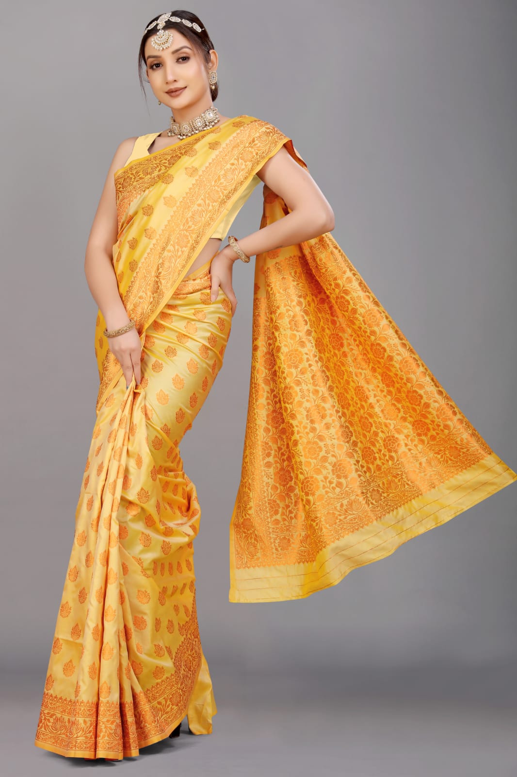 Quintessential Beige Soft Banarasi Silk Saree With Nemesis Blouse Piece