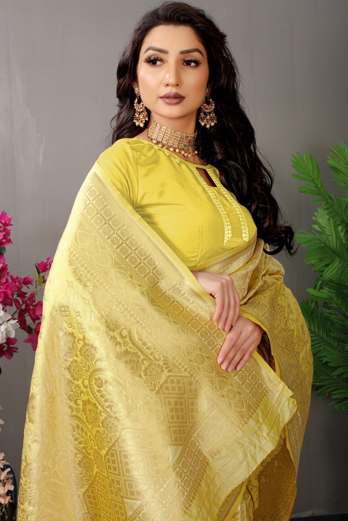 Girlish Lemon Banarasi Silk Saree With Fairytale Blouse Piece