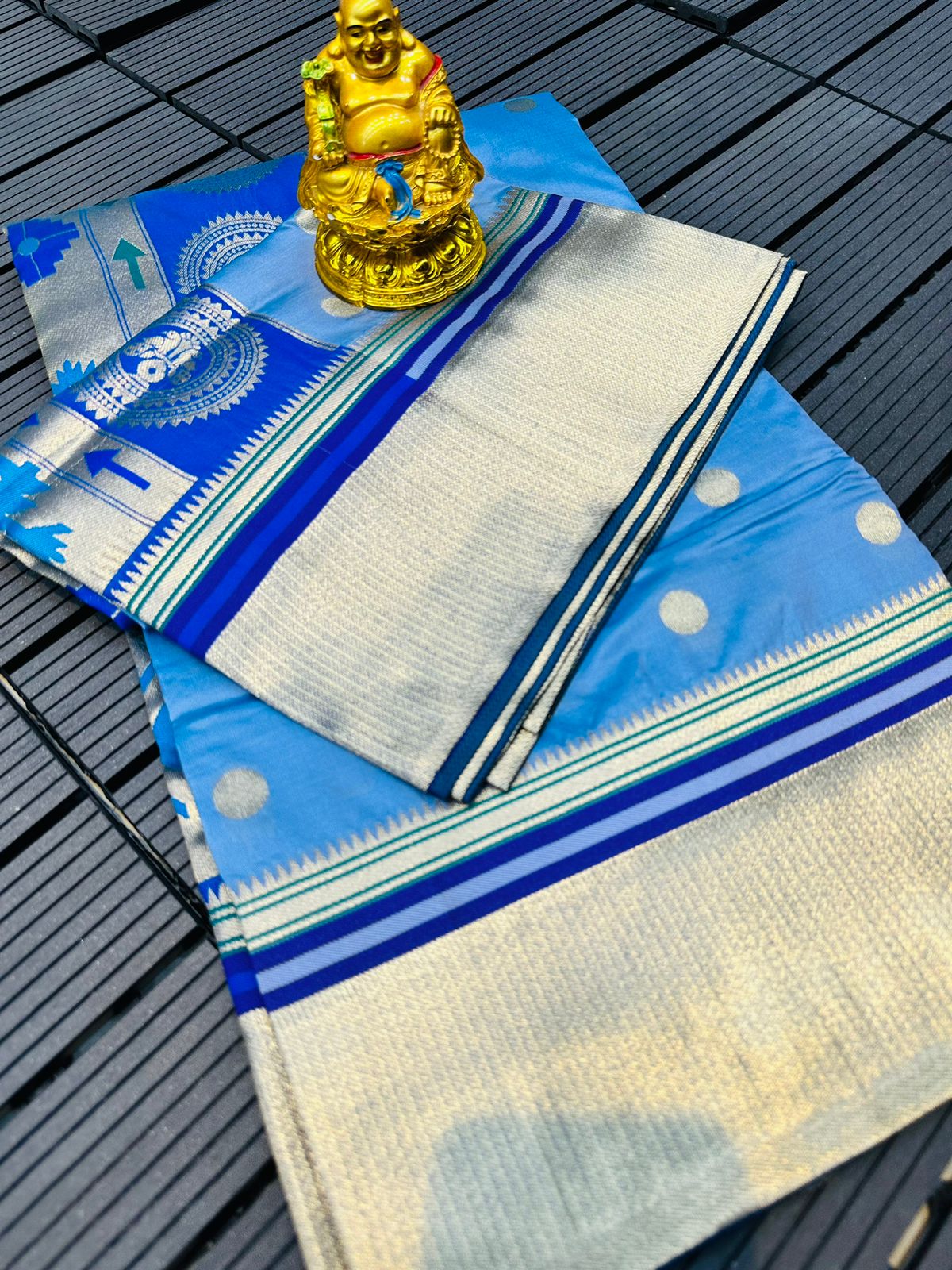 Dalliance Firozi Paithani Silk Saree With Beauteous Blouse Piece