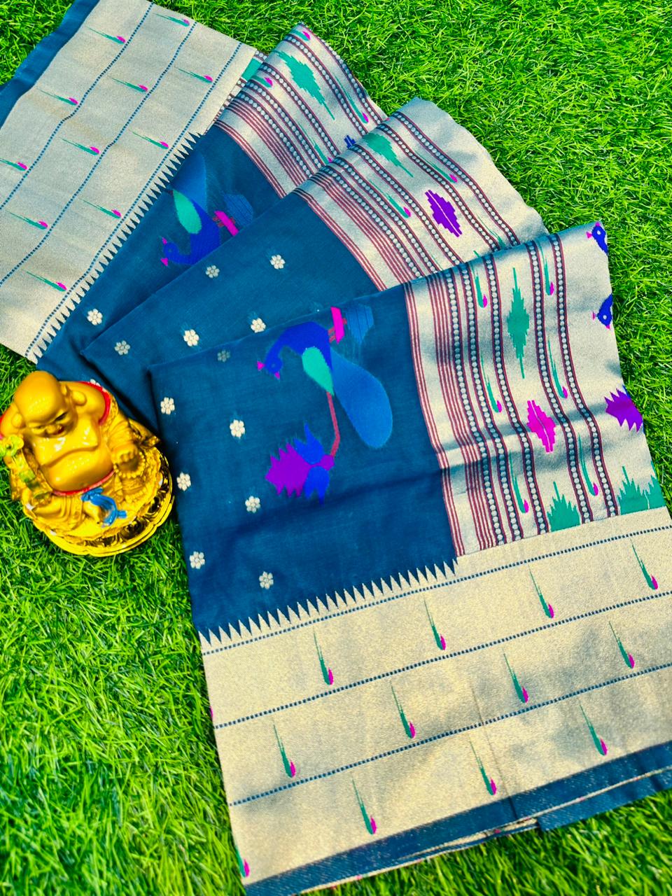 Glittering Blue Paithani Silk Saree With Nemesis Blouse Piece