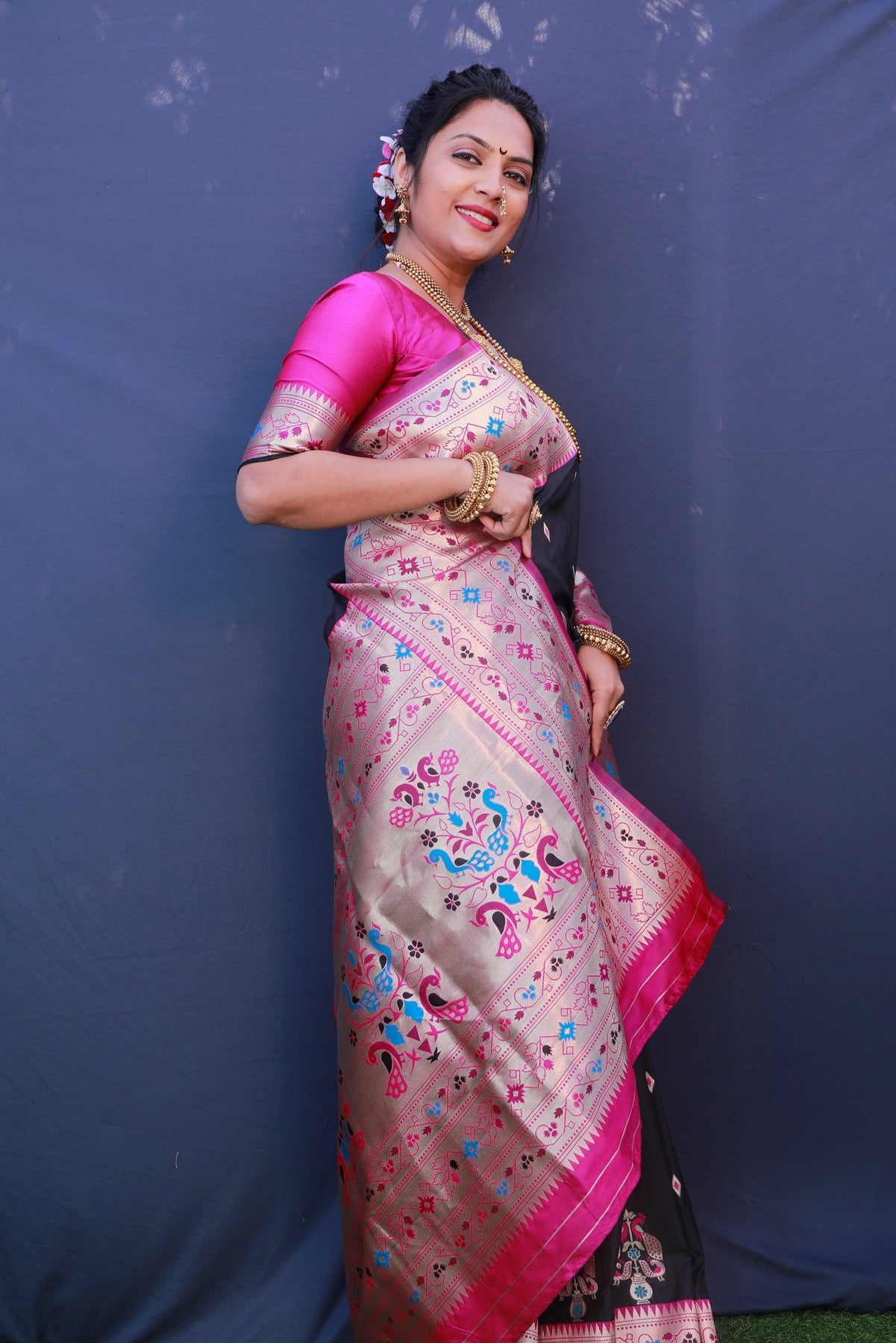 Surpassing Black Paithani Silk Saree With Classy Blouse Piece