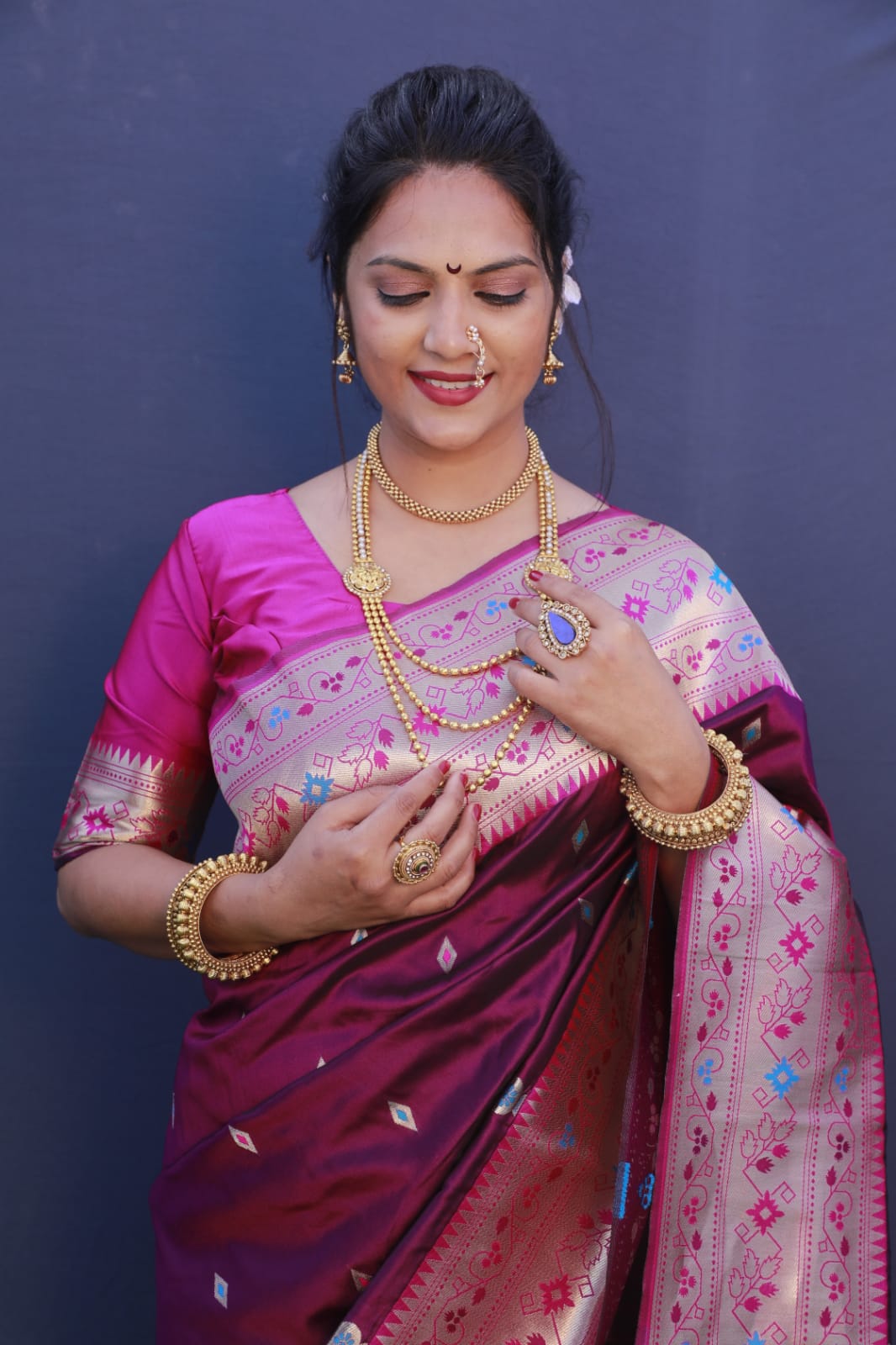 Demanding Purple Paithani Silk Saree With Classy Blouse Piece