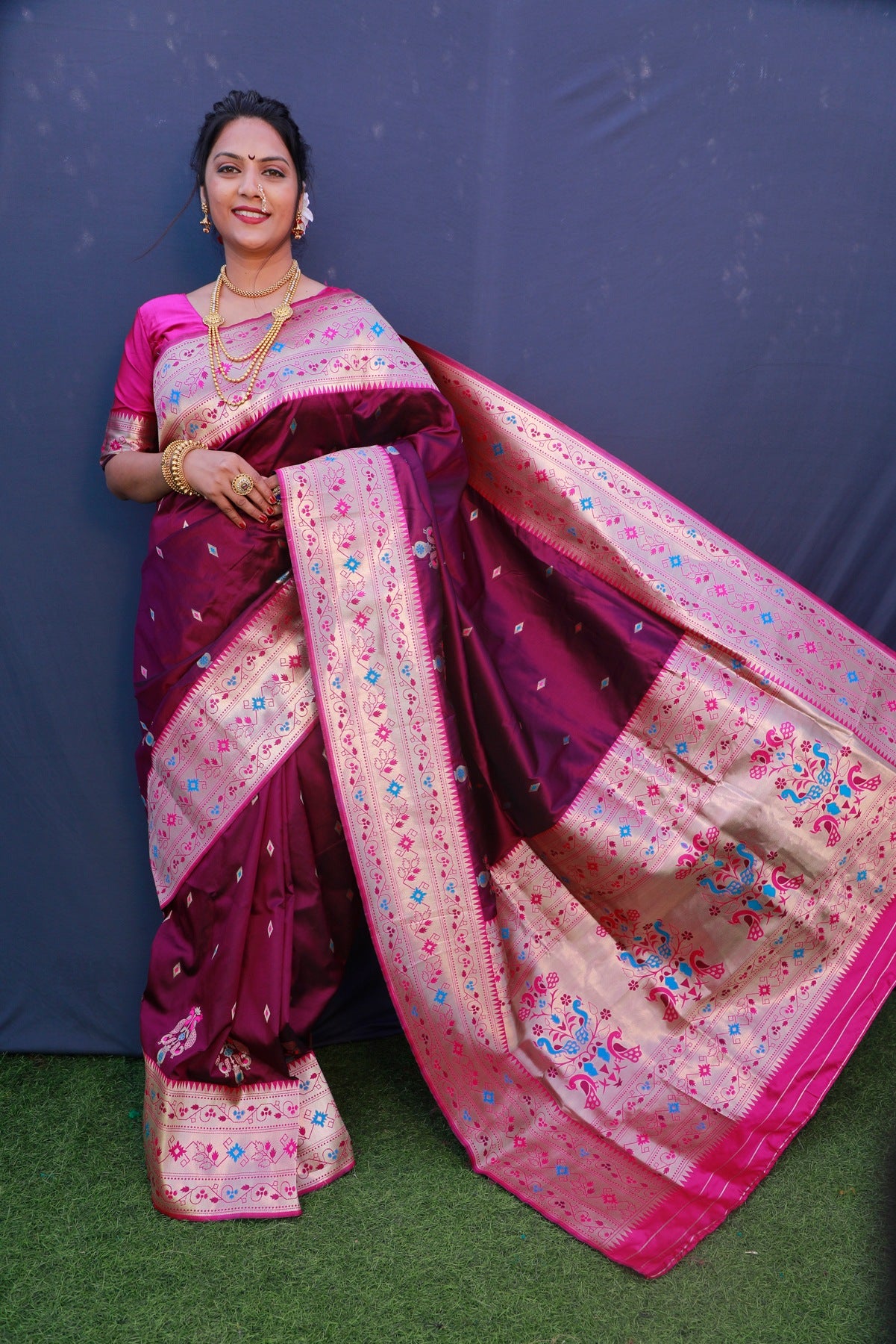 Demanding Purple Paithani Silk Saree With Classy Blouse Piece