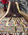 Phenomenal Brown Paithani Silk Saree With Ethnic Blouse Piece