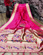 Invaluable Dark Pink Paithani Silk Saree With Ethnic Blouse Piece