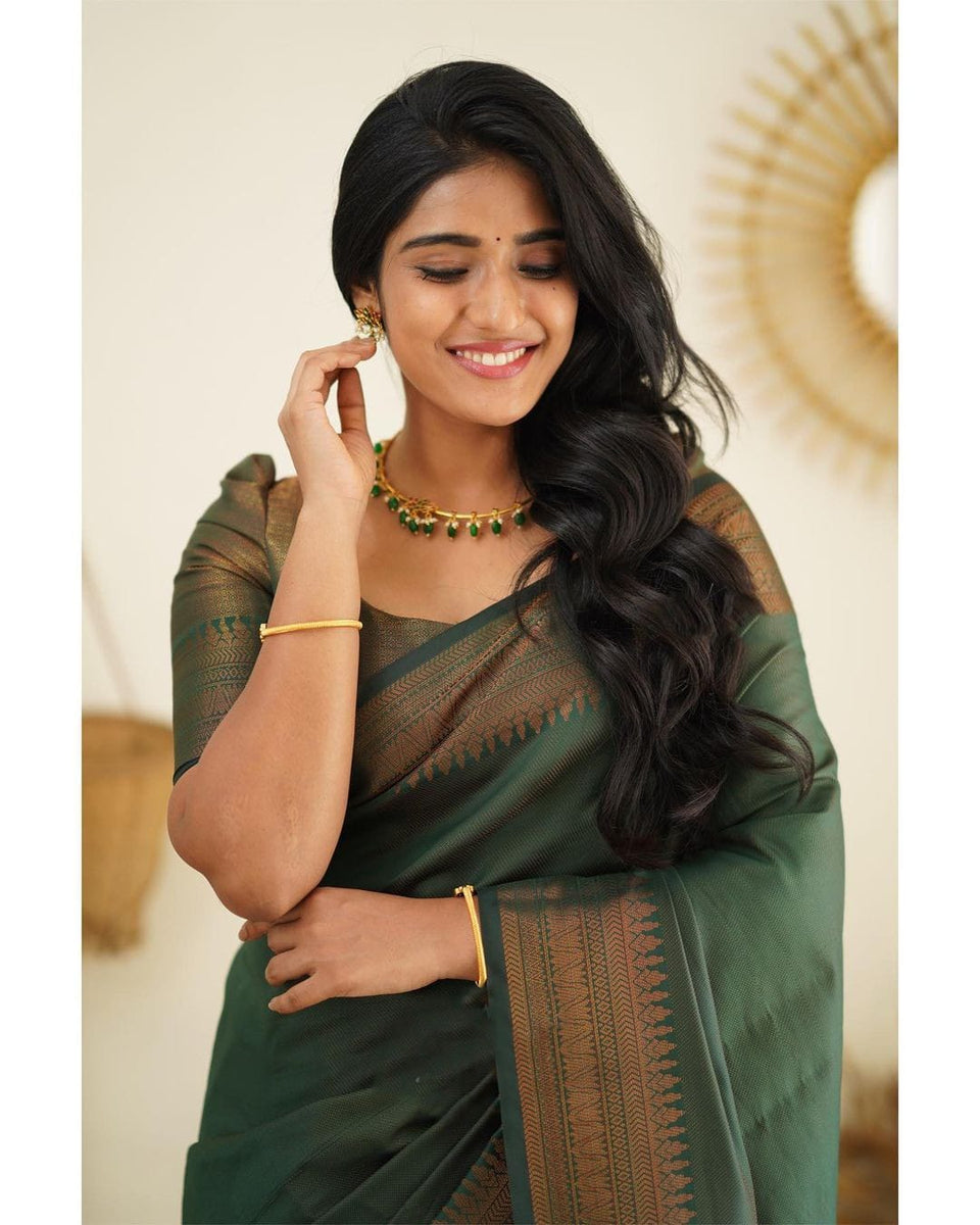 Conflate Green Soft Silk Saree With Murmurous Blouse Piece Lajreedesigner 4010