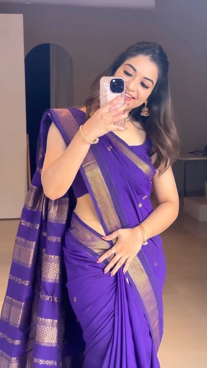 Divine Purple Soft Silk Saree With Propinquity Blouse Piece