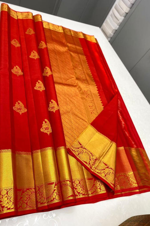 Load image into Gallery viewer, Desirable Red Soft Banarasi Silk Saree With Classic Blouse Piece
