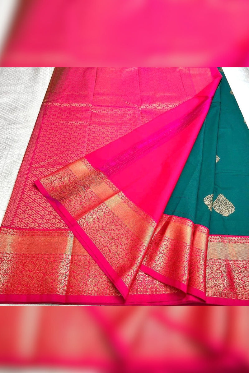 Lagniappe Rama Soft Banarasi Silk Saree With Luxuriant Blouse Piece