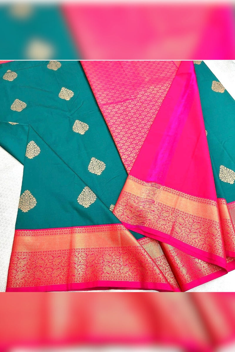 Lagniappe Rama Soft Banarasi Silk Saree With Luxuriant Blouse Piece