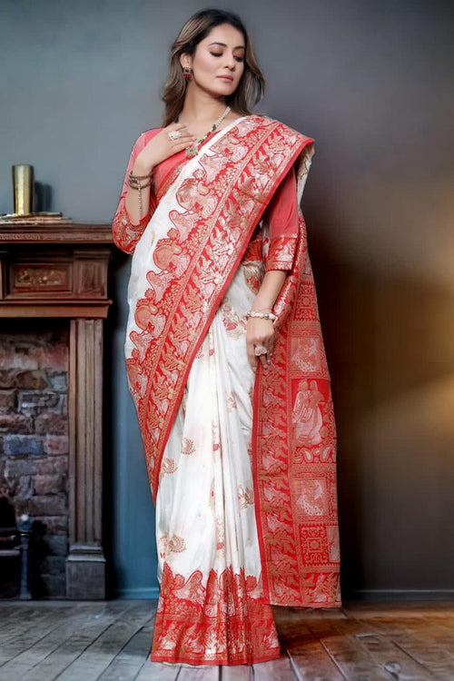 Load image into Gallery viewer, Precious White Soft Banarasi Silk Saree With Capricious Blouse Piece
