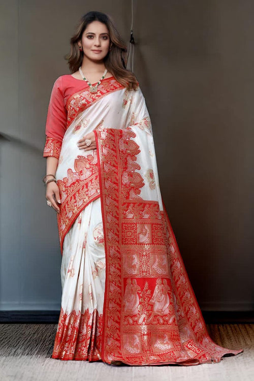 Load image into Gallery viewer, Precious White Soft Banarasi Silk Saree With Capricious Blouse Piece
