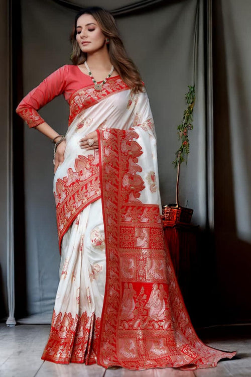 Load image into Gallery viewer, Precious White Soft Banarasi Silk Saree With Capricious Blouse Piece
