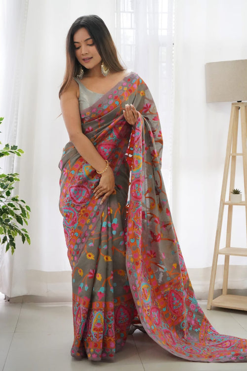 Load image into Gallery viewer, Sensational Grey Pashmina saree With Girlish Blouse Piece
