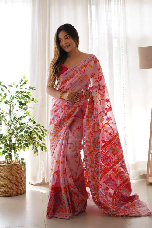 Load image into Gallery viewer, Majesty Pink Pashmina saree With Fancifull Blouse Piece
