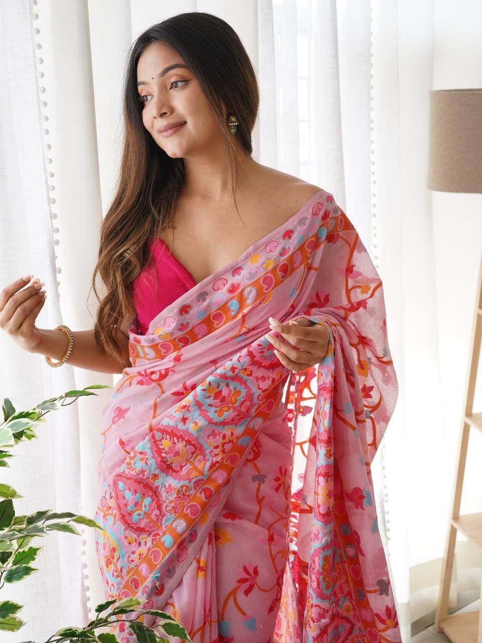 Majesty Pink Pashmina saree With Fancifull Blouse Piece