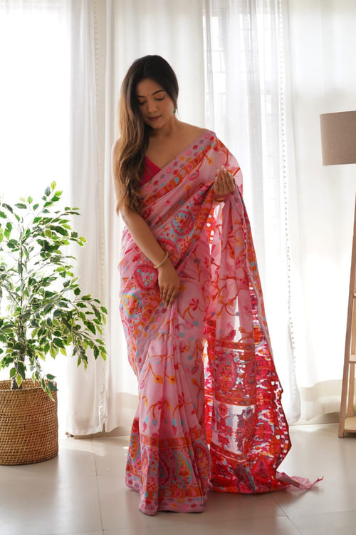 Load image into Gallery viewer, Majesty Pink Pashmina saree With Fancifull Blouse Piece
