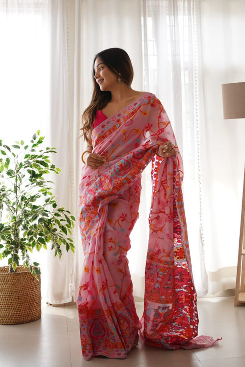 Load image into Gallery viewer, Majesty Pink Pashmina saree With Fancifull Blouse Piece
