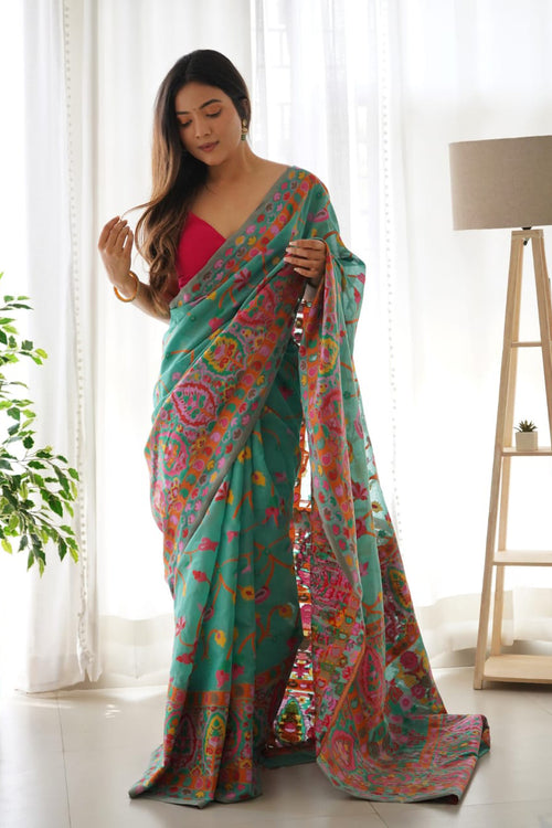 Load image into Gallery viewer, Fairytale Rama Pashmina saree With Angelic Blouse Piece
