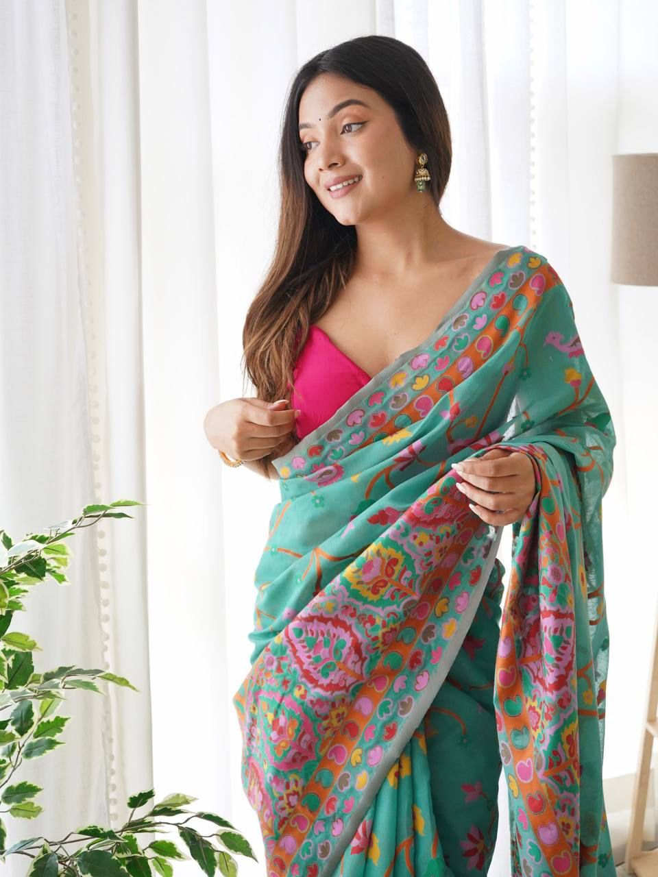 Fairytale Rama Pashmina saree With Angelic Blouse Piece