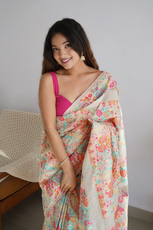 Load image into Gallery viewer, Extraordinary Beige Pashmina saree With Precious Blouse Piece
