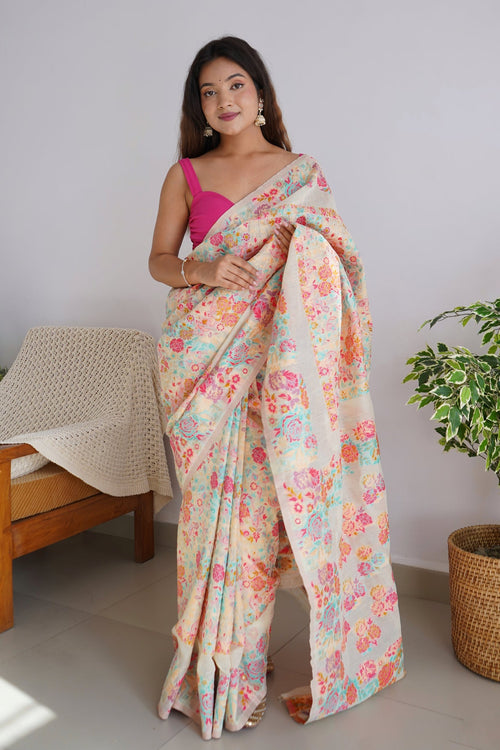 Load image into Gallery viewer, Extraordinary Beige Pashmina saree With Precious Blouse Piece
