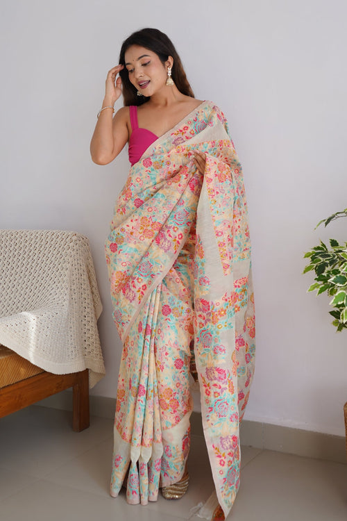 Load image into Gallery viewer, Extraordinary Beige Pashmina saree With Precious Blouse Piece
