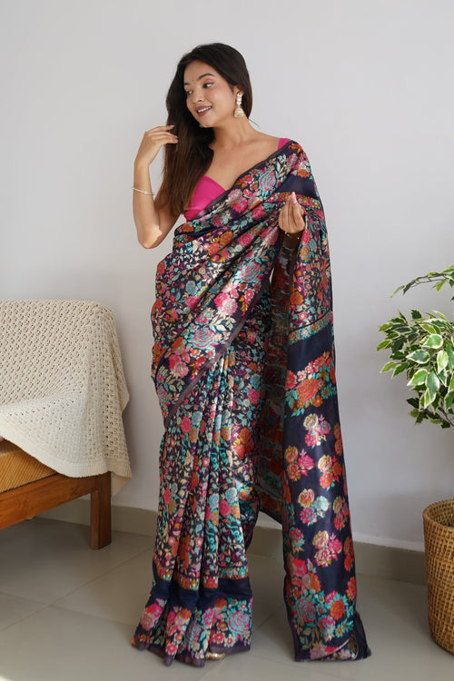 Load image into Gallery viewer, Pretty Black Pashmina saree With Amazing Blouse Piece
