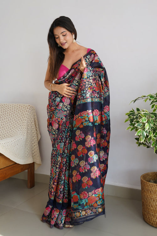 Load image into Gallery viewer, Pretty Black Pashmina saree With Amazing Blouse Piece
