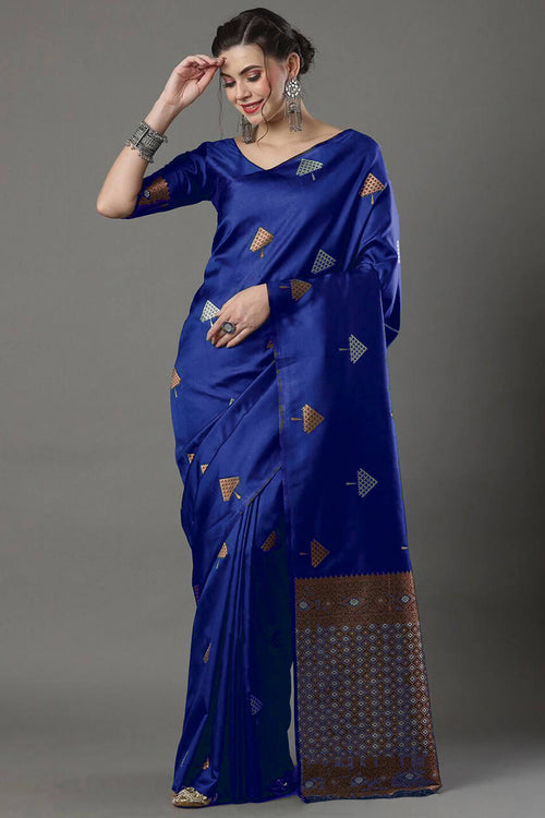 Load image into Gallery viewer, Blooming Blue Soft Silk Saree With Flamboyant Blouse Piece
