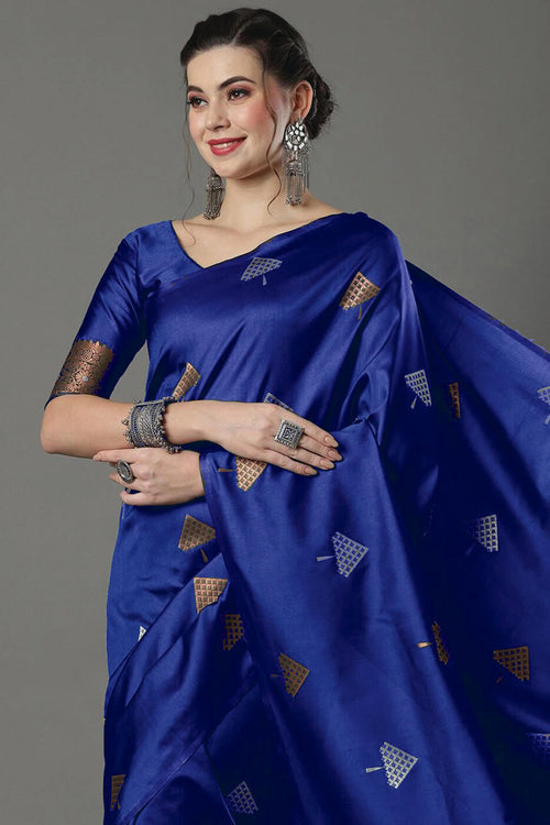 Load image into Gallery viewer, Blooming Blue Soft Silk Saree With Flamboyant Blouse Piece
