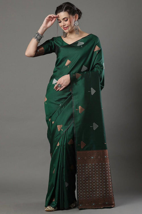 Load image into Gallery viewer, Ethnic Green Soft Silk Saree With Preferable Blouse Piece
