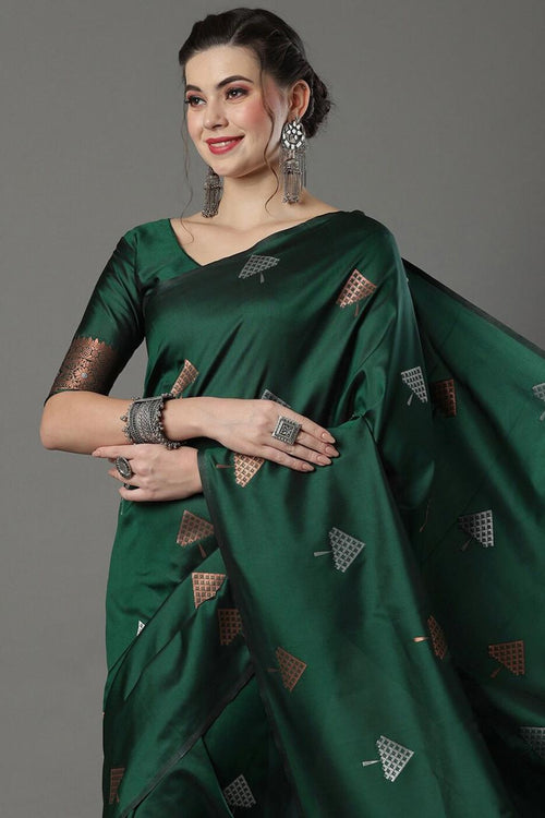 Load image into Gallery viewer, Ethnic Green Soft Silk Saree With Preferable Blouse Piece
