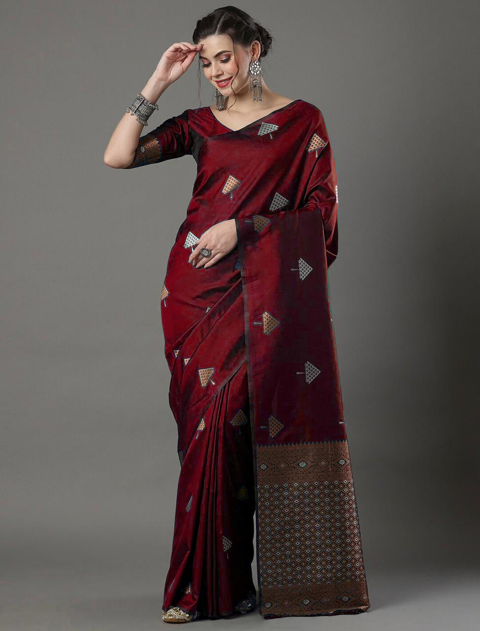 Inspiring Maroon Soft Silk Saree With Delightful Blouse Piece