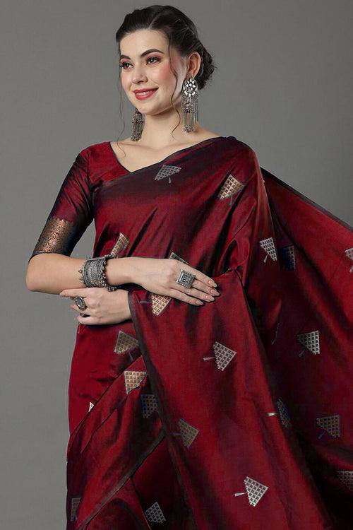 Load image into Gallery viewer, Inspiring Maroon Soft Silk Saree With Delightful Blouse Piece
