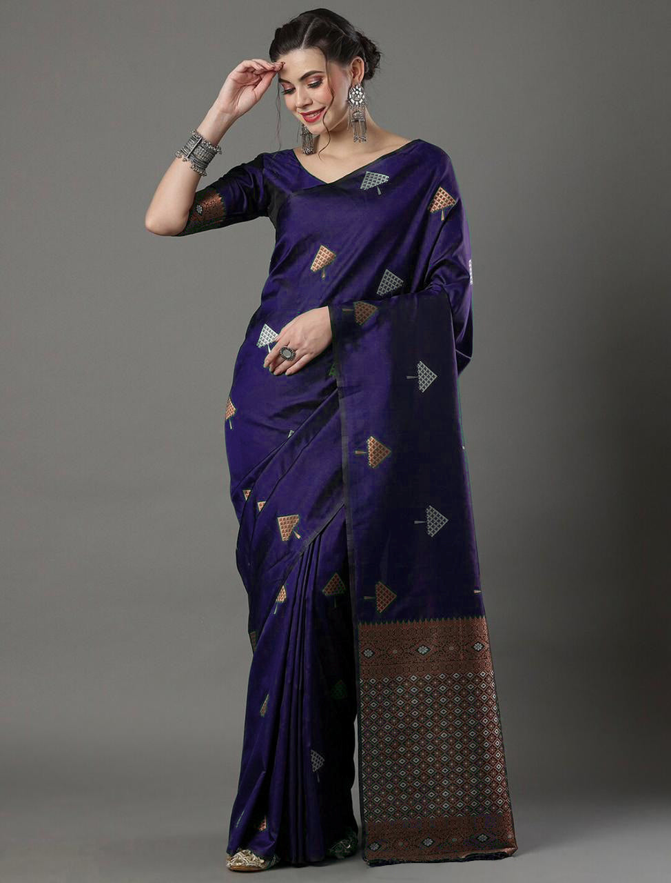 Radiant Purple Soft Silk Saree With Ethnic Blouse Piece