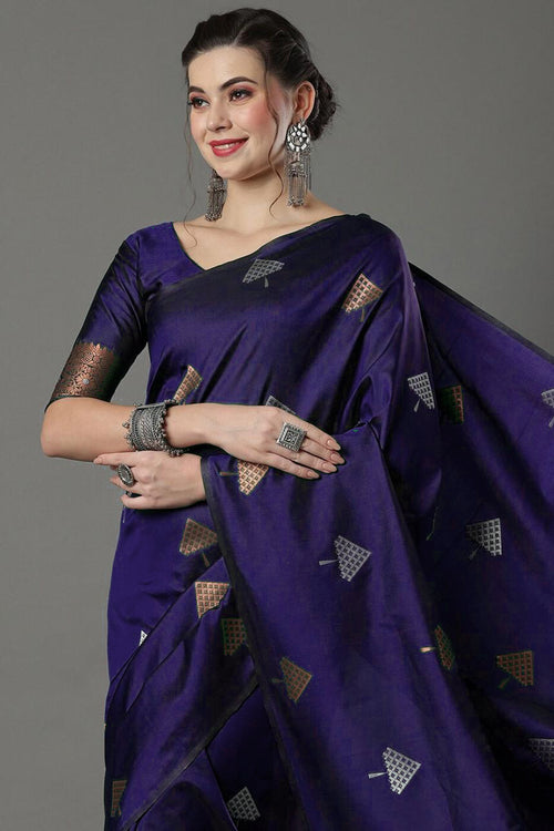 Load image into Gallery viewer, Radiant Purple Soft Silk Saree With Ethnic Blouse Piece
