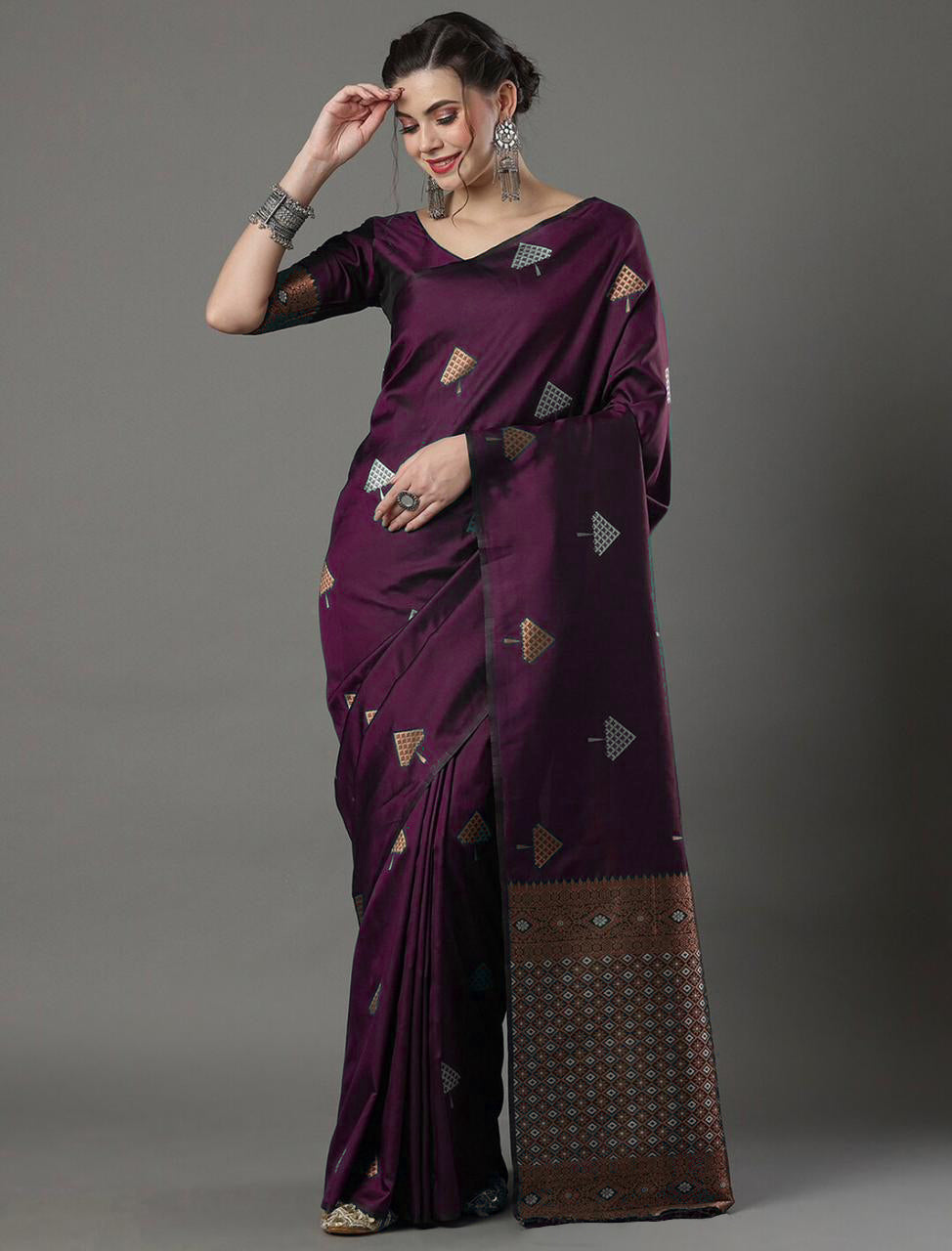 Demanding Wine Soft Silk Saree With Ideal Blouse Piece