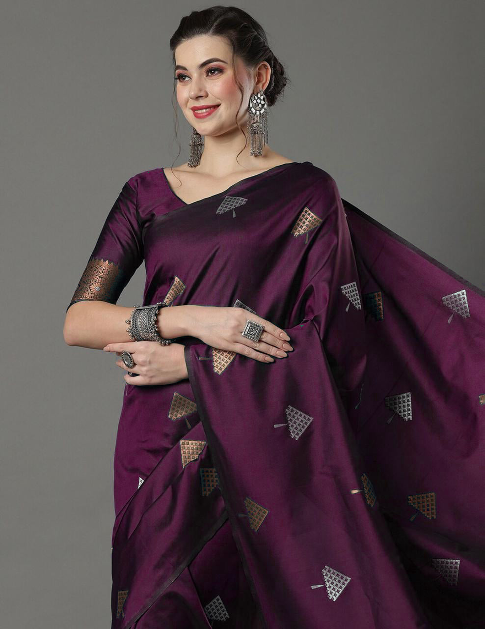 Demanding Wine Soft Silk Saree With Ideal Blouse Piece