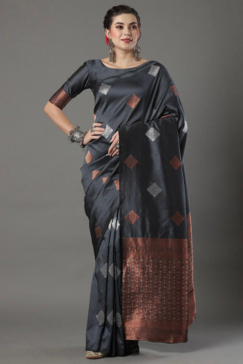 Load image into Gallery viewer, Lagniappe Grey Soft Silk Saree With Redolent Blouse Piece
