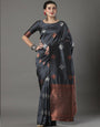 Lagniappe Grey Soft Silk Saree With Redolent Blouse Piece