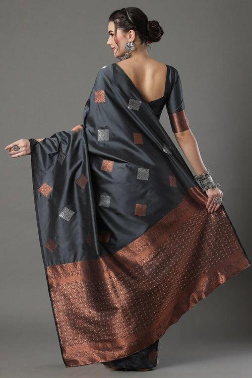 Load image into Gallery viewer, Lagniappe Grey Soft Silk Saree With Redolent Blouse Piece
