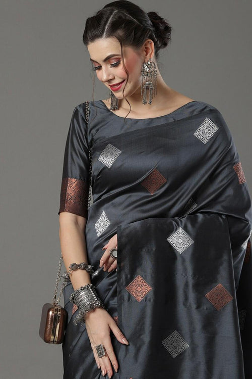 Load image into Gallery viewer, Lagniappe Grey Soft Silk Saree With Redolent Blouse Piece
