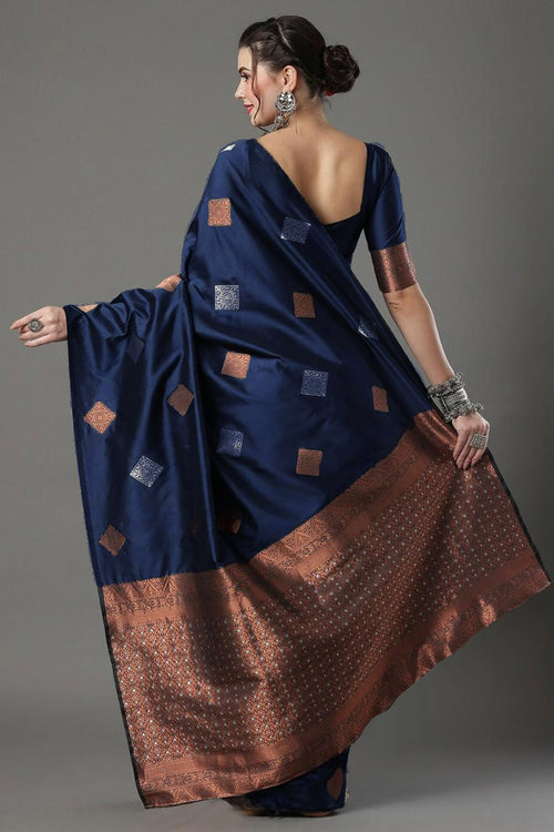 Load image into Gallery viewer, Symmetrical Navy Blue Soft Silk Saree With Splendorous Blouse Piece
