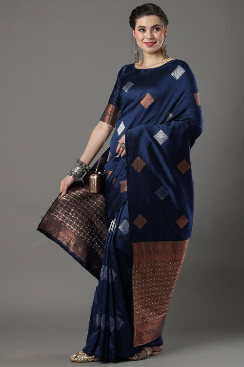 Load image into Gallery viewer, Symmetrical Navy Blue Soft Silk Saree With Splendorous Blouse Piece
